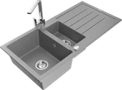 Zlewozmywaki z baterią - Mexen Andres zlewozmywak granitowy 1,5-komorowy z ociekaczem i baterią kuchenną Rita, szary - 6515-71-670300-00 - miniaturka - grafika 1