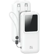 Powerbanki - USAMS Powerbank z wbudowanymi kablami USB-C+Lightning 30000 mAh 20W PD+Qc 3.0 Fast Charge X-chel Series biały/white 30KCD21302 (US-CD213) - miniaturka - grafika 1