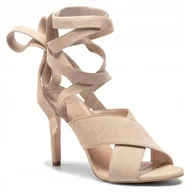 Sandały damskie - Simple Sandały Zamszowe Sznurowane Beżowe 38 Snp - miniaturka - grafika 1