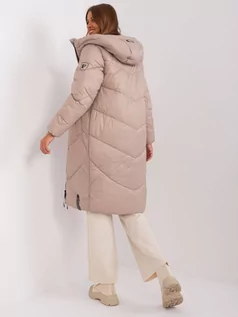 Płaszcze damskie - Płaszcz zimowa ciemny bezowy casual kurtka puchowa pikowana rękaw długi długość za kolano pikowanie kieszenie podszewka suwak - grafika 1