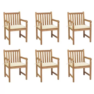 vidaXL Lumarko Krzesła ogrodowe, kremowe poduszki, 6 szt., drewno tekowe! 3073033 - Fotele i krzesła ogrodowe - miniaturka - grafika 1