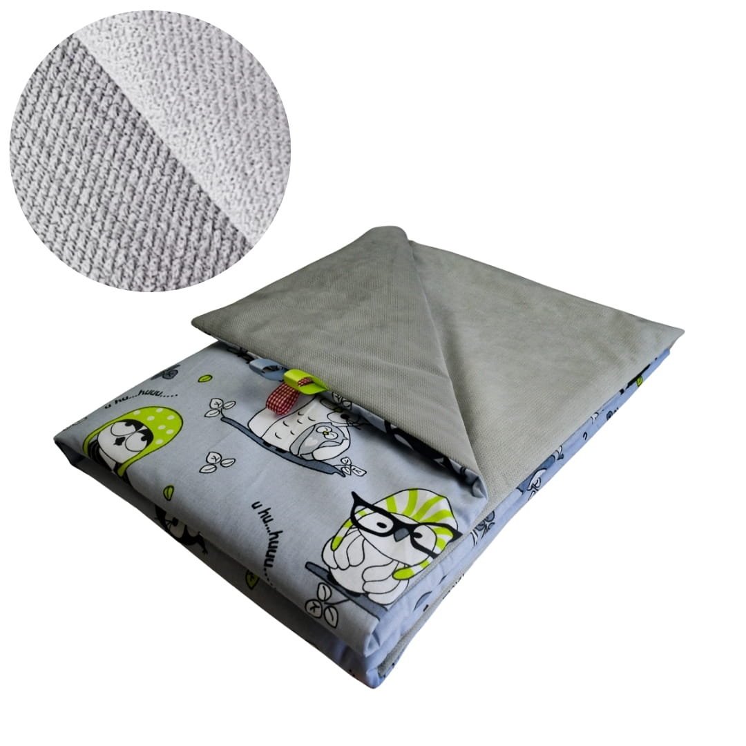 Kocyk Dziecięcy 75x100 Ocieplany Szalone Sowy Szare/Szary Bawełna/Velvet Polski Producent
