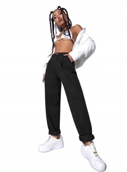 SHEIN SPODNIE JEANSOWE CZARNE PROSTE CASUAL 38 VBI