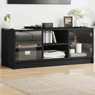 Szafki RTV - Szafka pod telewizor ze szklanymi drzwiami czarna 102x37x42 cm - miniaturka - grafika 1
