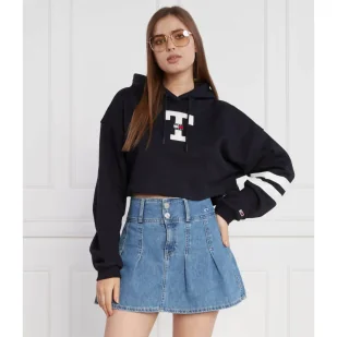 Tommy Jeans Bluza TJW SP CRP LETTERMAN FLAG HOODIE | Cropped Fit - Bluzy damskie - miniaturka - grafika 1