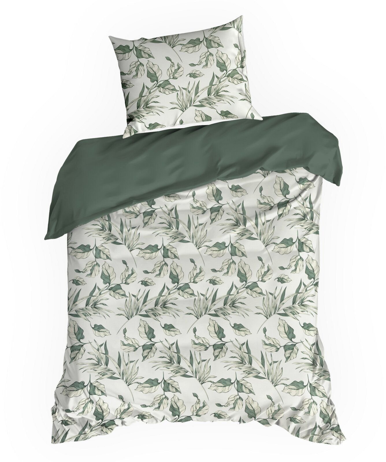 Eurofirany Pościel z mikrofibry DONNA 140x200 + 70x80 biała w zielone liście