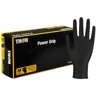 Thor Power Grip, rękawice nitrylowe, niejałowe, bezpudrowe, czarne, rozmiar M, 50 sztuk - Rękawiczki jednorazowe - miniaturka - grafika 1