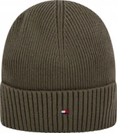 Czapki damskie - CZAPKA ZIMOWA TOMMY HILFIGER TH FLAG BEANIE AM0AM12796 RBN ZIELONA - miniaturka - grafika 1