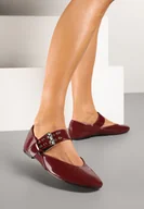 Baleriny - Bordowe Balerinki Lakierowane z Ozdobną Dużą Klamrą i Paskiem Grelita - miniaturka - grafika 1