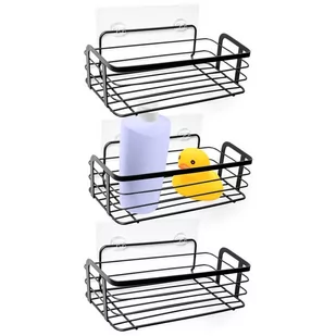 Vilde Półka łazienkowa metalowa czarna przyklejana pod prysznic do kabiny prysznicowej organizer 3 szt. - Półki łazienkowe - miniaturka - grafika 1