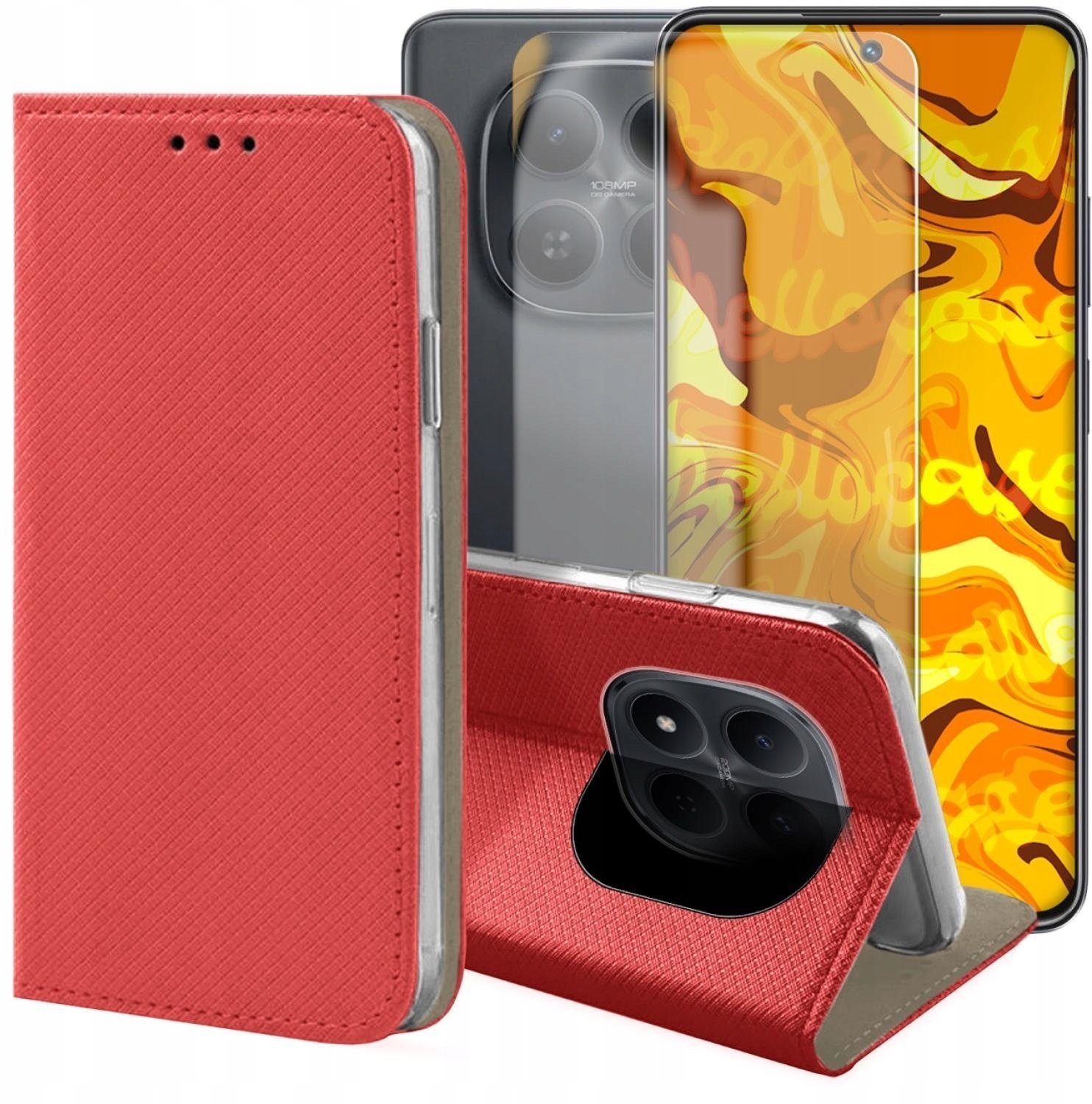 Hello Case Etui z Klapką Do Xiaomi Redmi Note 15 Pro 5G Czerwone, Zamykane Szkło