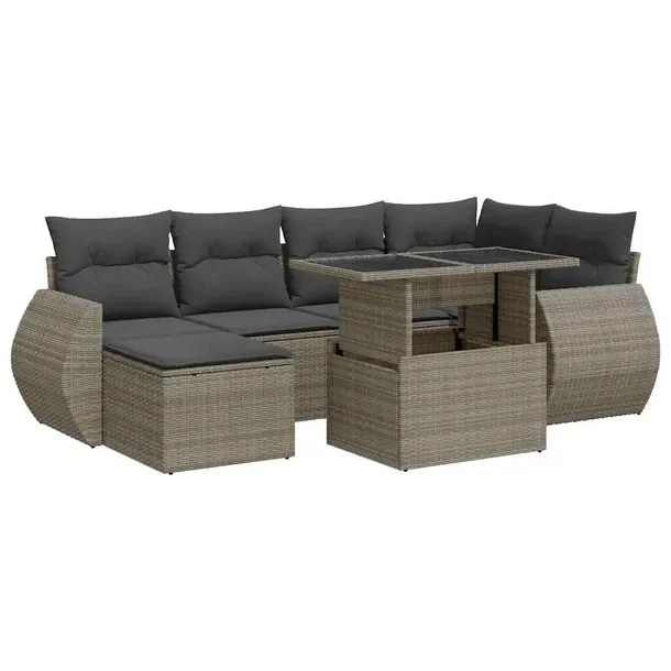 Zestaw wypoczynkowy ogrodowy szary, rattan PE, 55-100 x 55-62 x 37-73 cm