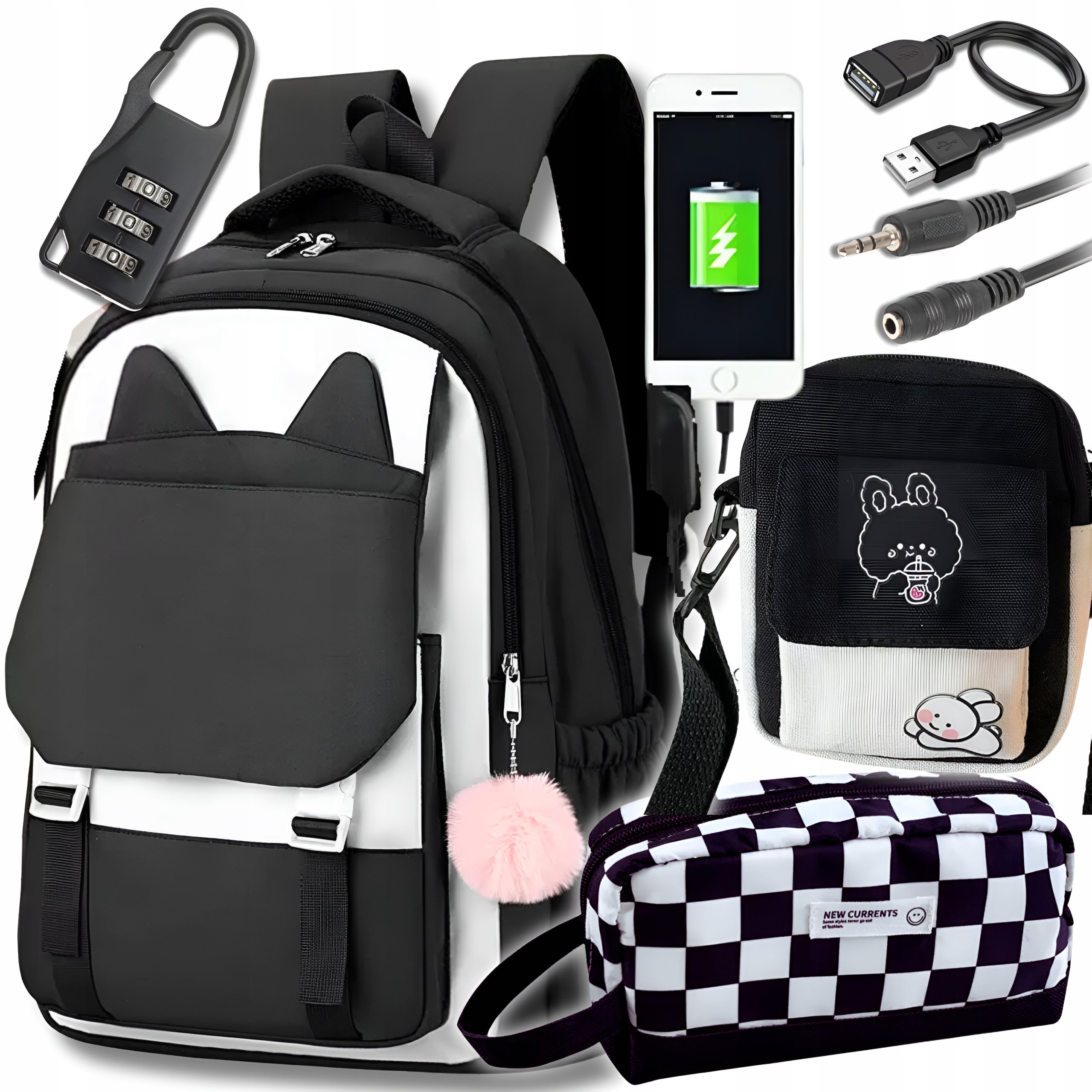 Plecak Szkolny Kot Kotek Tornister Piórnik Torba Dla Dziewczynki Zestaw