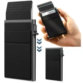 Portfele - PORTFEL MĘSKI CZARNY ETUI NA KARTY KREDYTOWE PRZYCISK DO WYSUWANIA KART - miniaturka - grafika 1