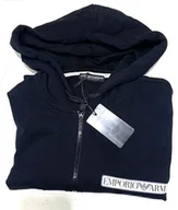 Bluzy męskie - Emporio Armani Męska bluza z kapturem szczotkowana Terry Zipped, czarny, S - miniaturka - grafika 1