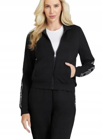 GUESS CZARNA BLUZA DAMSKA Z LAMPASAMI I ZAMKIEM M GNA