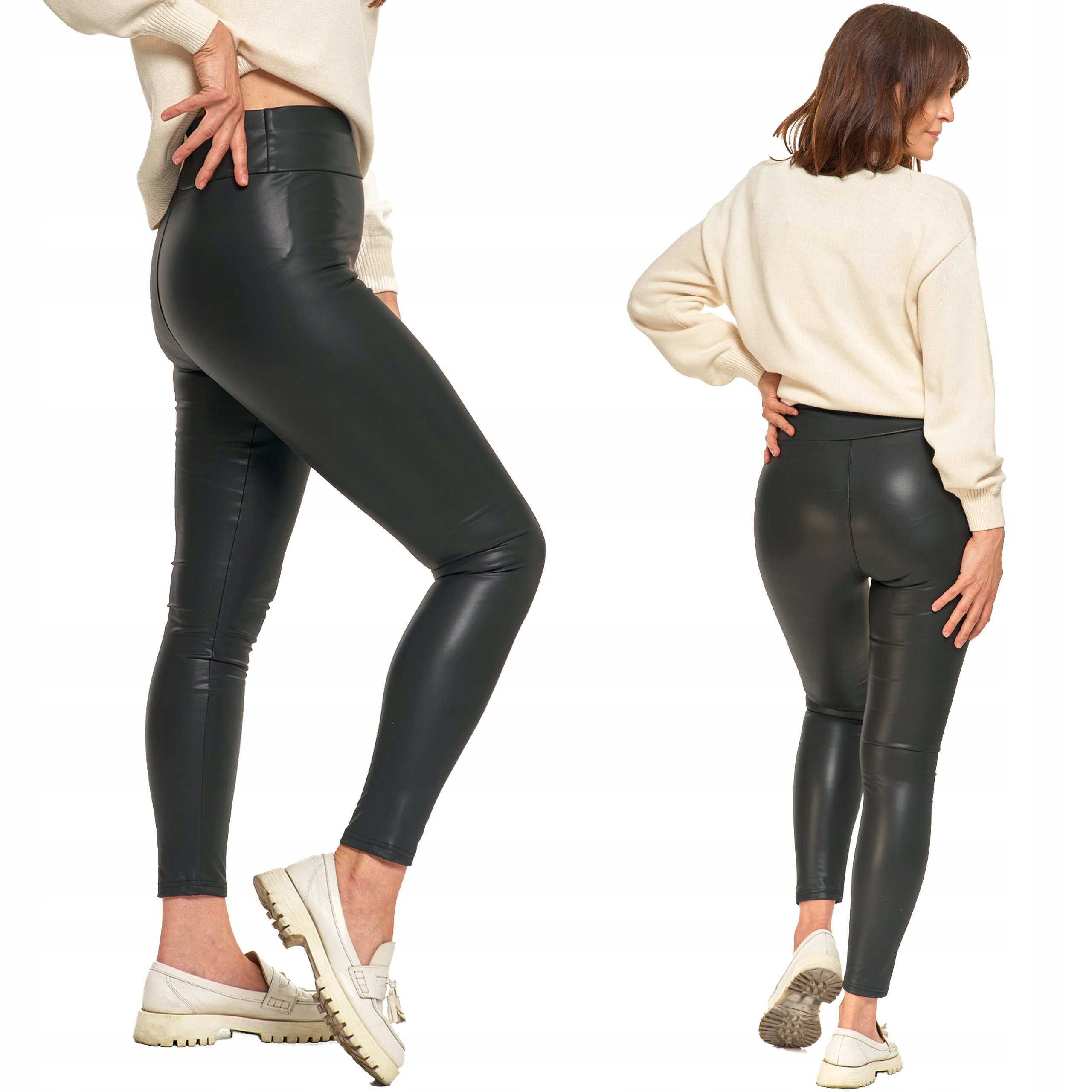 Moraj Legginsy Damskie z Wysokim Stanem Eco Skórzane 2400-011 czarny S