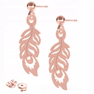 Kolczyki - Kolczyki Pozłacane Pióra Ozdobne Piórka Pawie Blaszki z Piórami SREBRO 925 - miniaturka - grafika 1