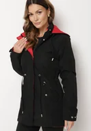 Kurtki damskie - Czarno-Czerwona Dwustronna Kurtka Parka z Odpinanym Kapturem Ściągana Sznurkiem Camaria - miniaturka - grafika 1