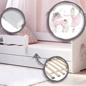 Łóżka dla dzieci i młodzieży - Białe Łóżko Dziecięce w Stylu Skandynawskim z Motywem Dziewczynki i Jednorożca 140x70 cm z Szufladą – Zawiera Materac Piankowy, Stelaż - miniaturka - grafika 1