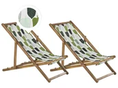 Leżaki ogrodowe - Zestaw 2 Leżaków Ogrodowych Jasne Drewno Akacjowe Wzór W Liście Zielony Anzio - miniaturka - grafika 1
