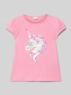 T-shirt o kroju regular fit z czystej bawełny z dwustronnymi cekinami - Koszulki dla dziewczynek - miniaturka - grafika 1
