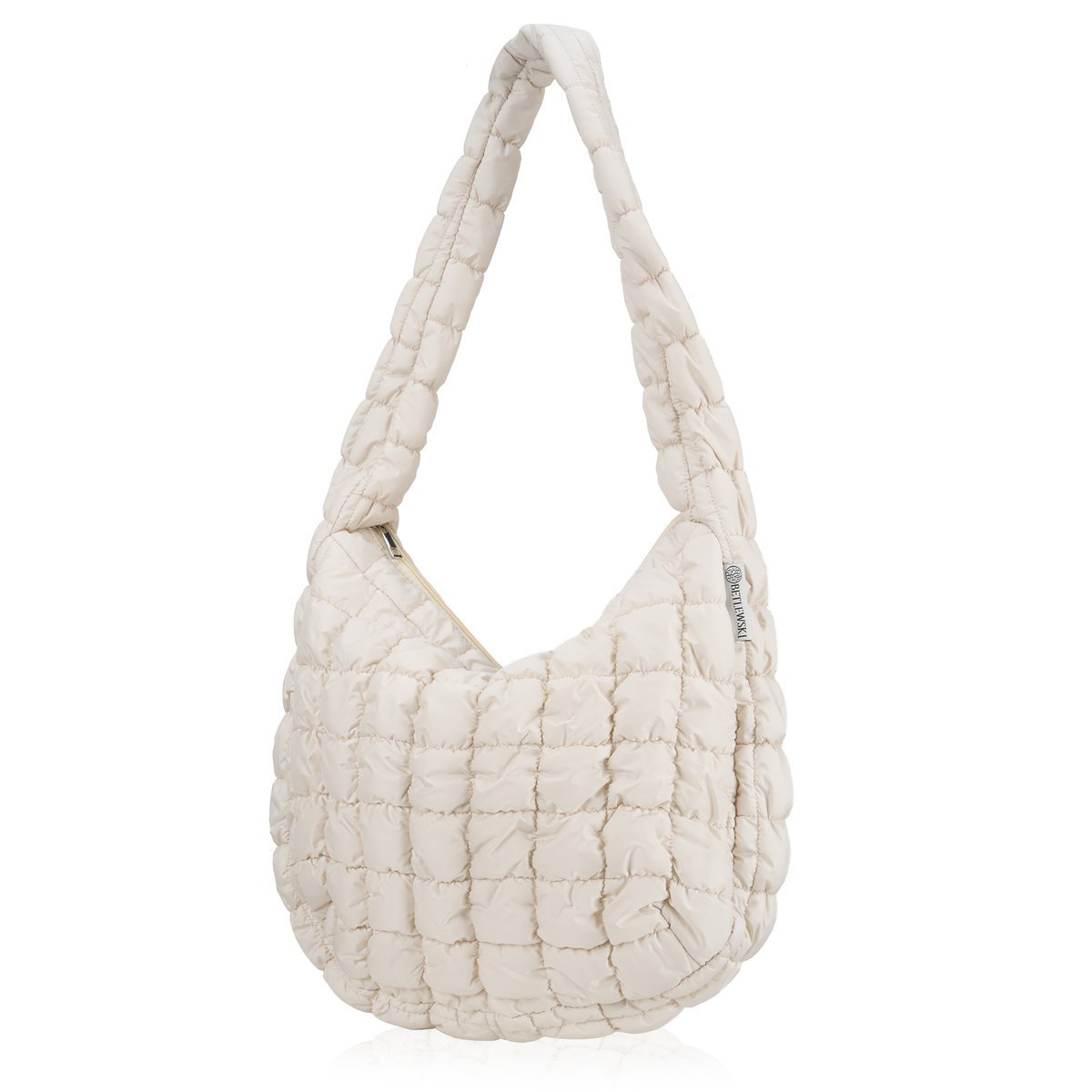 BETLEWSKI Torebka damska CLOUDY A4 Ecru pikowana na ramię