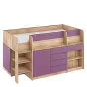 Łóżka dla dzieci i młodzieży - Łóżko Piętrowe Smile Lewe Sonoma Jasna / Fiolet MebloCross - miniaturka - grafika 1
