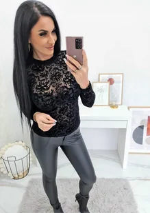 ELEGANCKA BLUZKA KORONKOWA SHARON PÓŁGOLF WZÓR ORNAMENT CZARNA - etnee - Bluzki damskie - miniaturka - grafika 1