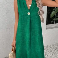 Sukienki - TEMU Kobieca Elegancka Sukienka z Dekoltem w Serek na Guziki, Jednokolorowa - miniaturka - grafika 1