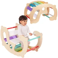 Klocki - WOOPIE GREEN Drewniany Tęczowy Bujak i Mostek 2w1 Montessori FSC - miniaturka - grafika 1