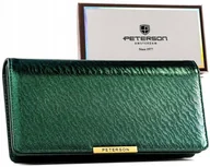 Portfele - Zielony portfel damski PETERSON RFID STOP duży na zatrzask i suwak elegancki na karty skóra ekologiczna - miniaturka - grafika 1