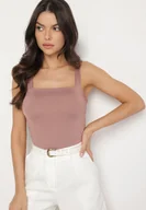 Bluzki damskie - Ciemnoróżowy Dopasowany Top z Wiskozą na Szerokich Ramiączkach Limare - miniaturka - grafika 1