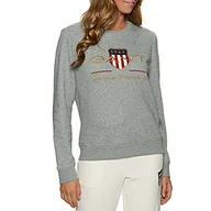 Bluzy damskie - GANT Bluza damska Archive Shield C-neck Sweat Sweatshirt, szary melanż, XL - miniaturka - grafika 1