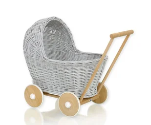 Wiklinowy wózek dla lalek pchacz - szary - Domki dla lalek Wiklinowy wózek dla lalek pchacz - szary - Domki dla lalek - miniaturka - grafika 1