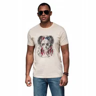 Koszulki męskie - Modny bawełniany t-shirt męski w stylu rockowym kremowy OM-TSPT-0199 V1 L - miniaturka - grafika 1