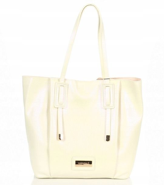 Monnari Pakowna torebka damska shopper bag 2w1 Listonoszka na pasku Perłowa