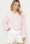 Koszule damskie - Różowa Koszula z Ozdobnym Kołnierzykiem i Falbankami Emilarae - miniaturka - grafika 1