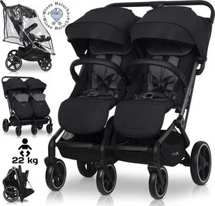 LEKKI WÓZEK BLIŹNIACZY EASYGO ECHO EBONY BLACK + FOLIA + DODATKI DO 47KG - Wózki dziecięce - miniaturka - grafika 1