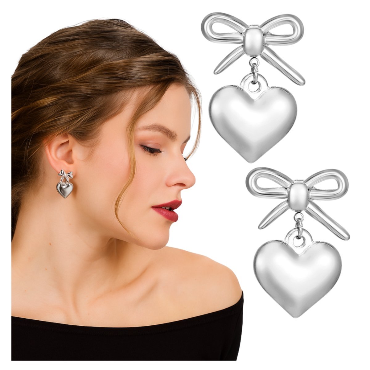 Kolczyki Długie Srebrne Wiszące Serca ze Stali Chirurgicznej 316L Subtelne
