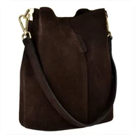 Plecaki worki - Torebka ze skóry naturalnej zamszowej worek brąz czekolada złote okucia - miniaturka - grafika 1