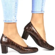 Czółenka - CZÓŁENKA PÓŁBUTY NA SŁUPKU VINCEZA 58307 BRĄZOWE LAKIEROWANE - miniaturka - grafika 1