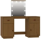 Toaletki - Drewniana toaletka z lustrem z lampkami miodowy brąz L1-L60 - miniaturka - grafika 1