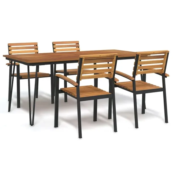 Zestaw Mebli Ogrodowych z Litego Drewna Akacjowego, 180x90x75 cm, Czarny Me