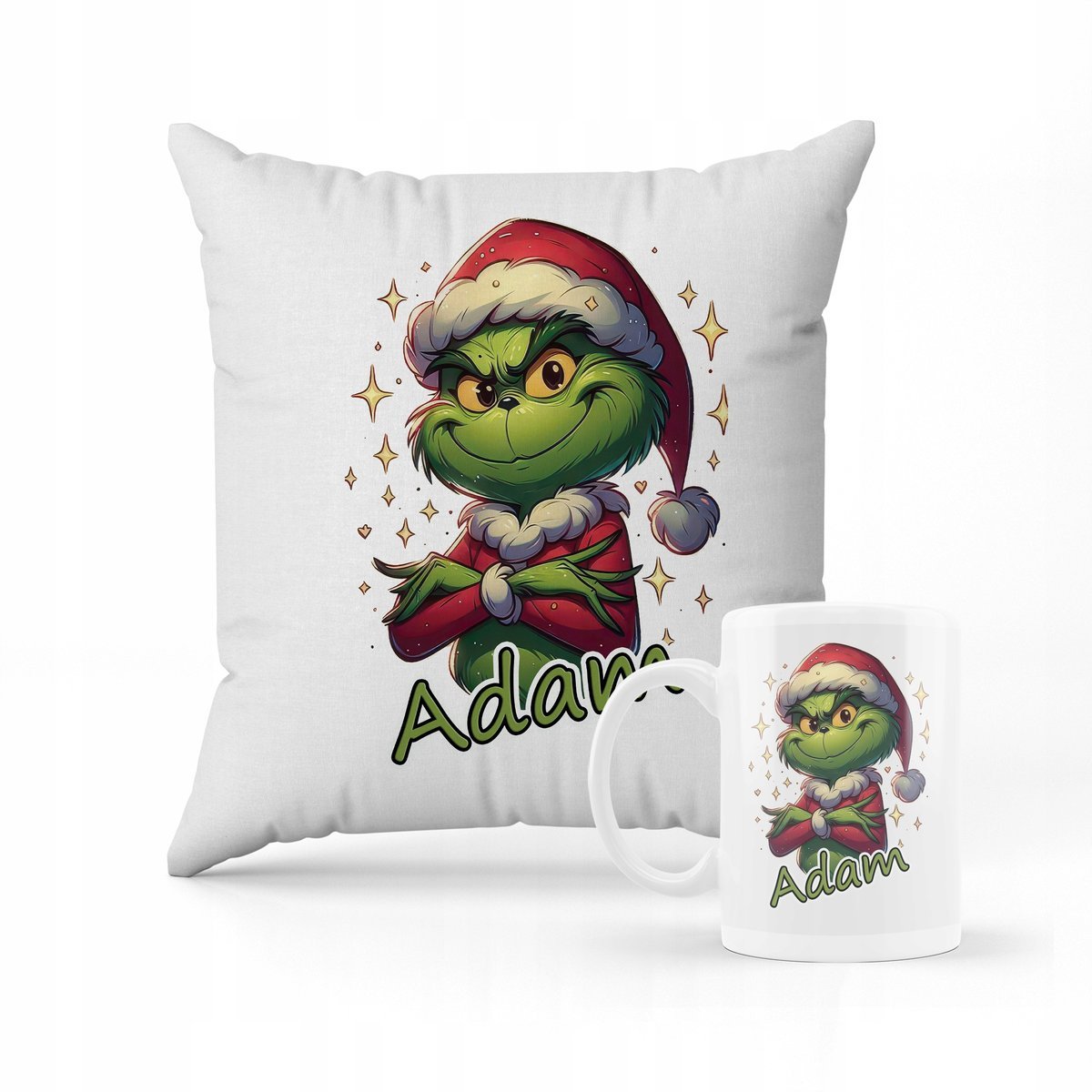ZESTAW PODUSZKA + KUBEK Prezent Grinch + IMIĘ