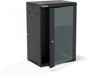 Szafa wisząca 19" 18U 600x450, drzwi szklane jednoskrzydłowe, tył osłona pełna demontowalna, osłony boczne pełne demontowalne zamykane na klucz, 4 belki, kolor czarny, do samodzielnego montażu - Flat Pack, ALANTEC - Szafy rack - miniaturka - grafika 1
