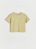 Bluzki dla niemowląt - Reserved - Bawełniany t-shirt oversize - oliwkowy - miniaturka - grafika 1