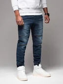 Spodnie męskie - Męskie spodnie jeansowe joggery z przetarciami i zamkami ciemnoniebieskie V1 OM-PADJ-0243 - Ombre Clothing - miniaturka - grafika 1