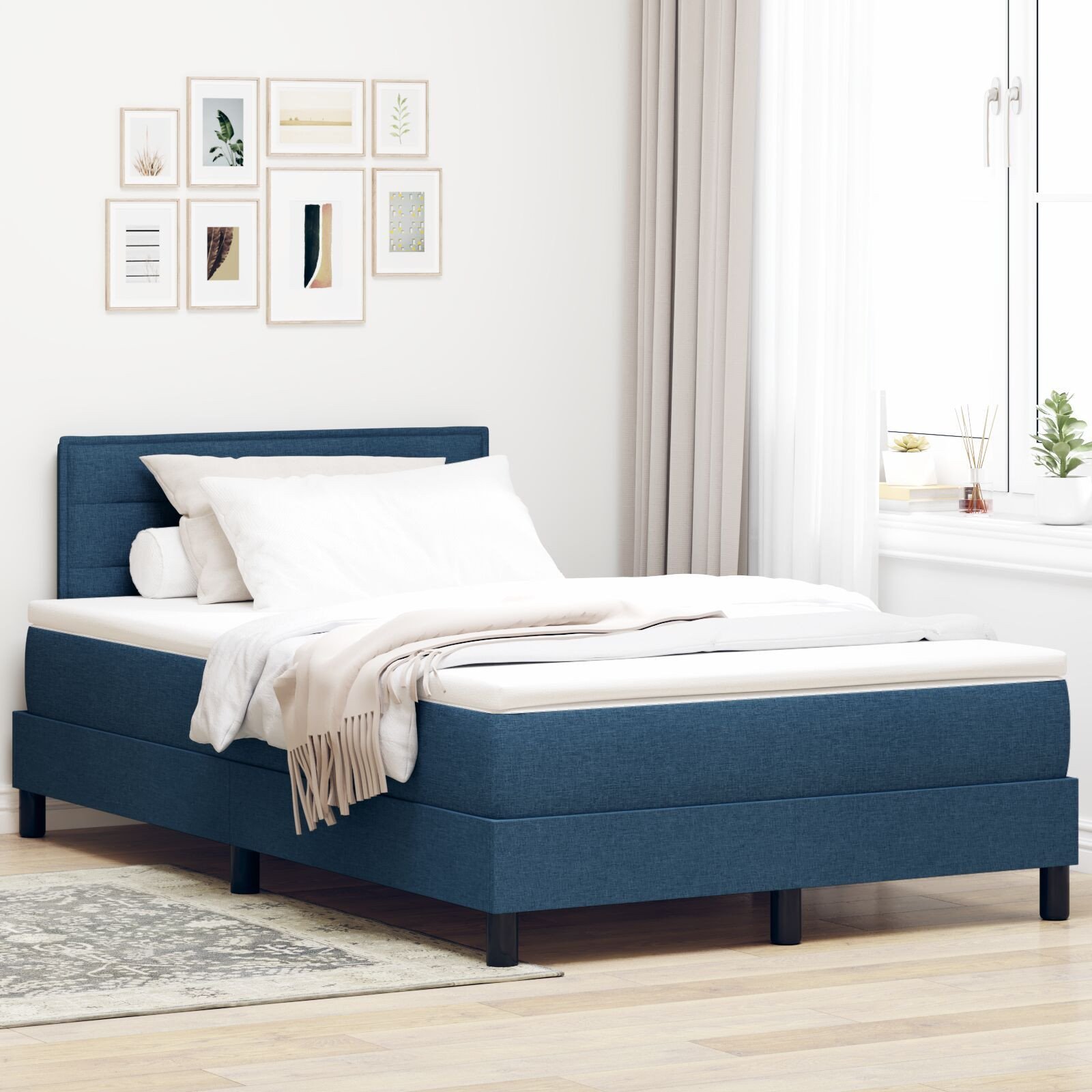 vidaXL Łóżko Box Spring z Materacem Granatowym 120x200 cm Tkanina