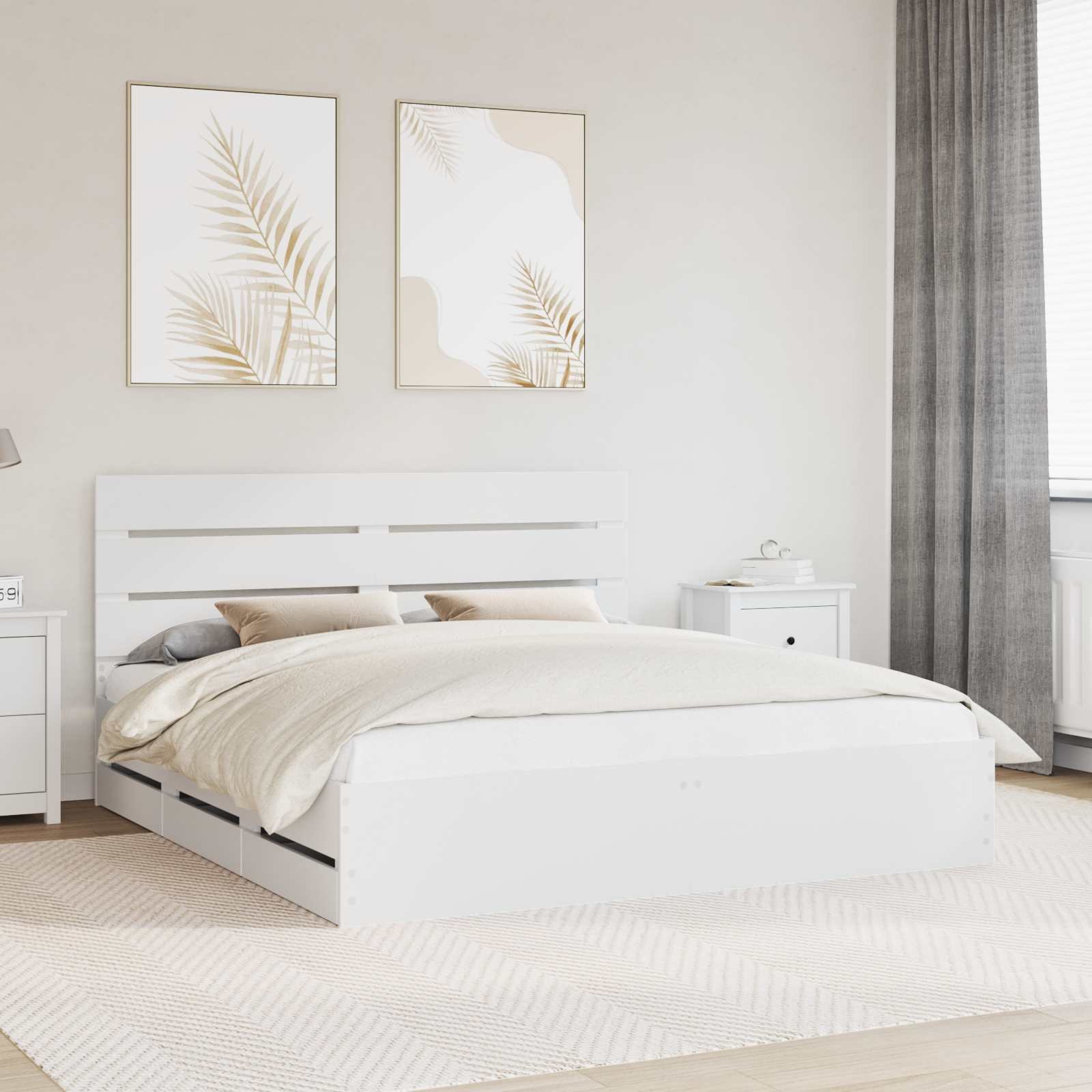 vidaXL Ramka łóżka z szufladą Biały 200 x 200 cm Drewno inżynieryjne